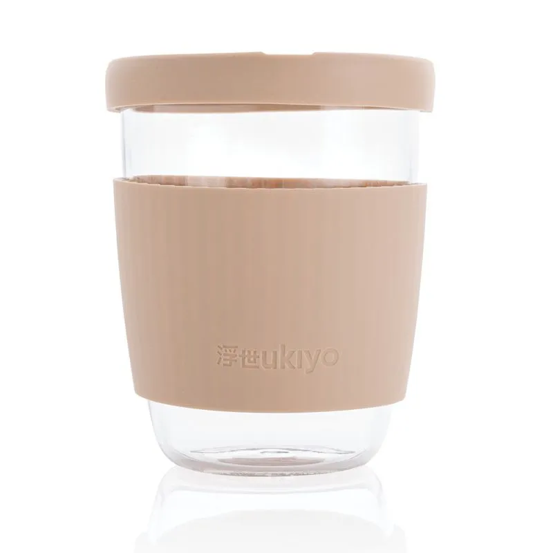 Vaso de borosilicato Ukiyo con tapa y funda de silicona