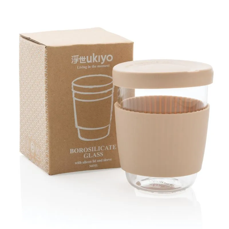 Vaso de borosilicato Ukiyo con tapa y funda de silicona
