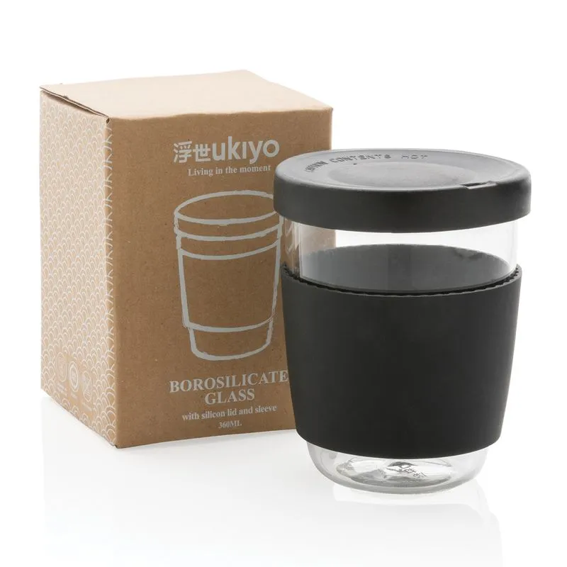 Vaso de borosilicato Ukiyo con tapa y funda de silicona
