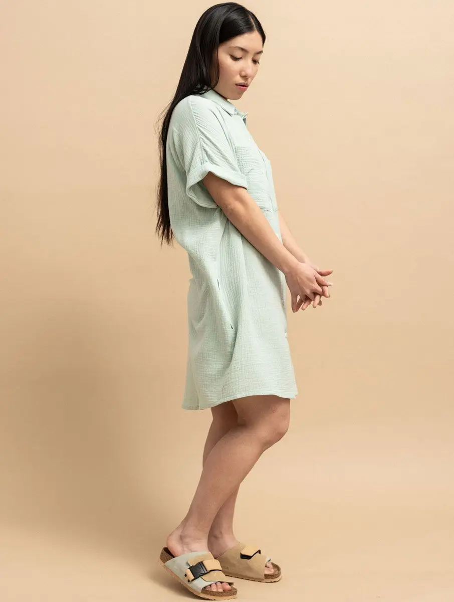 Vestido camisero corto de algodón orgánico menta