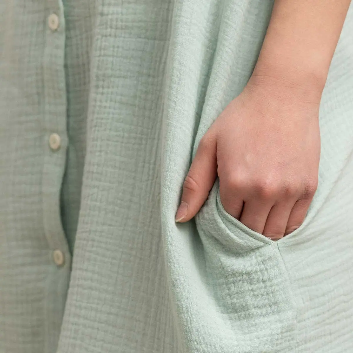 Vestido camisero corto de algodón orgánico menta