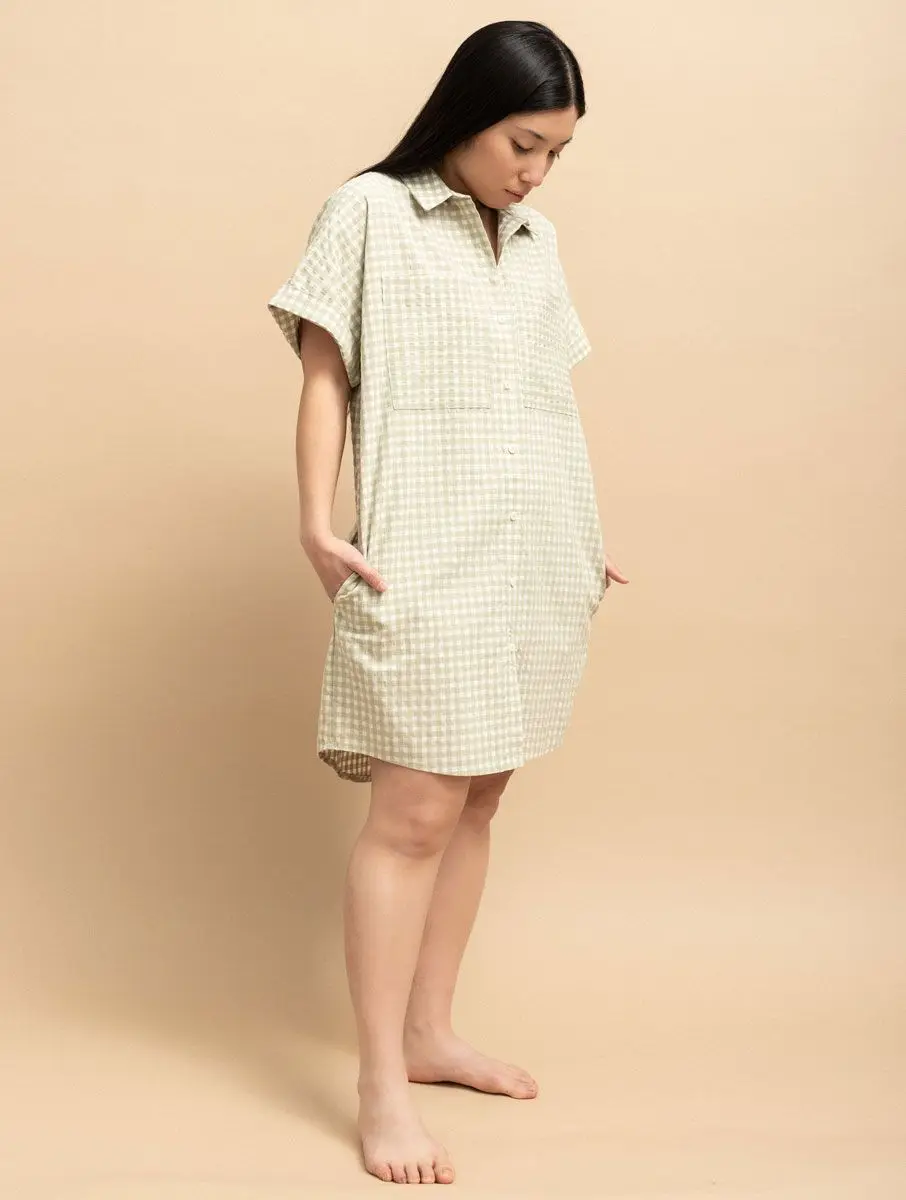 Vestido camisero cuadros vichy color pistacho