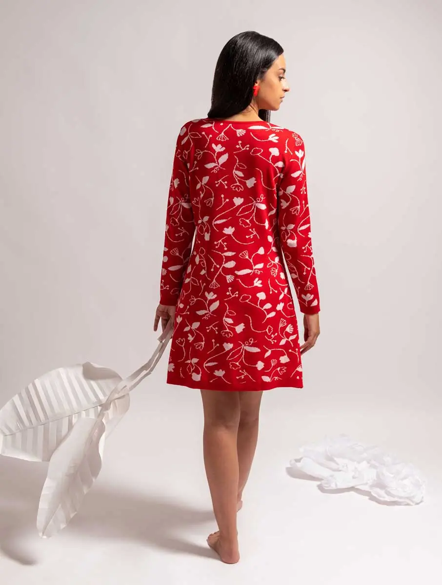 Vestido corto con flores de lana merino