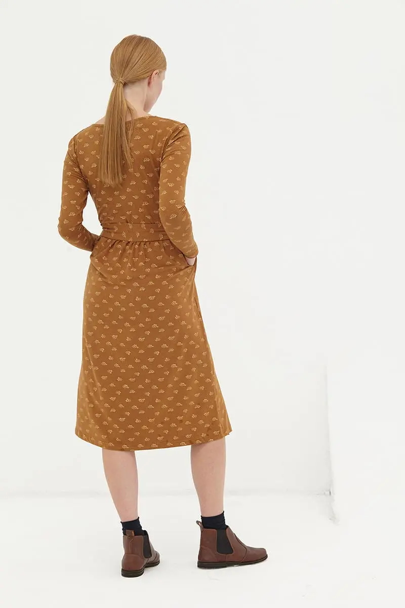 Vestido cruzado marrón de algodón orgánico