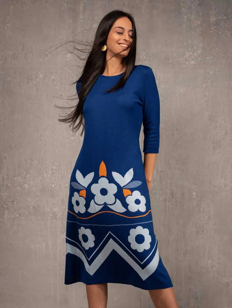 Vestido de lana largo con flores