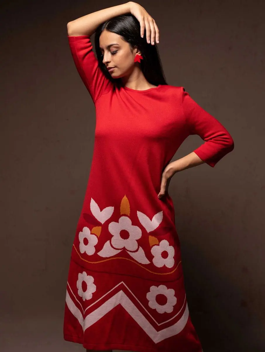 Vestido de lana largo con flores