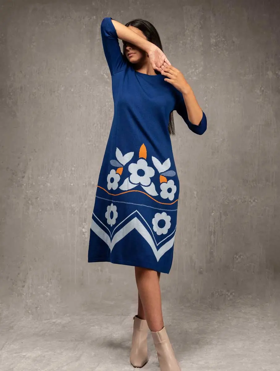 Vestido de lana largo con flores