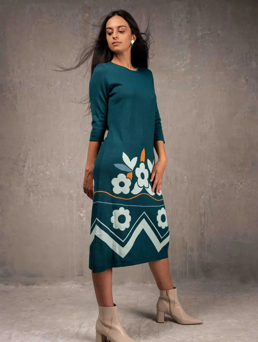 Vestido de lana largo con flores