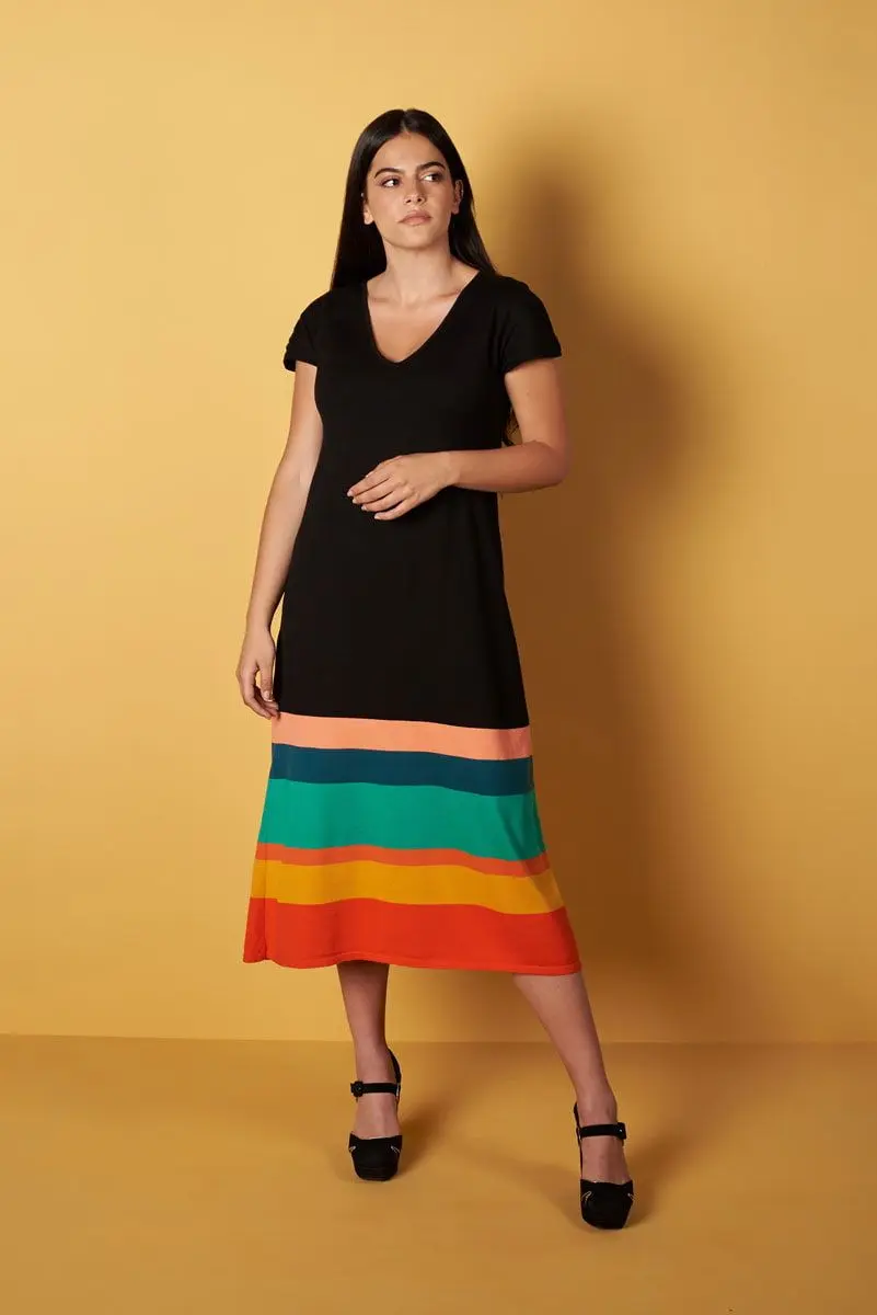 Vestido de punto con rayas de colores