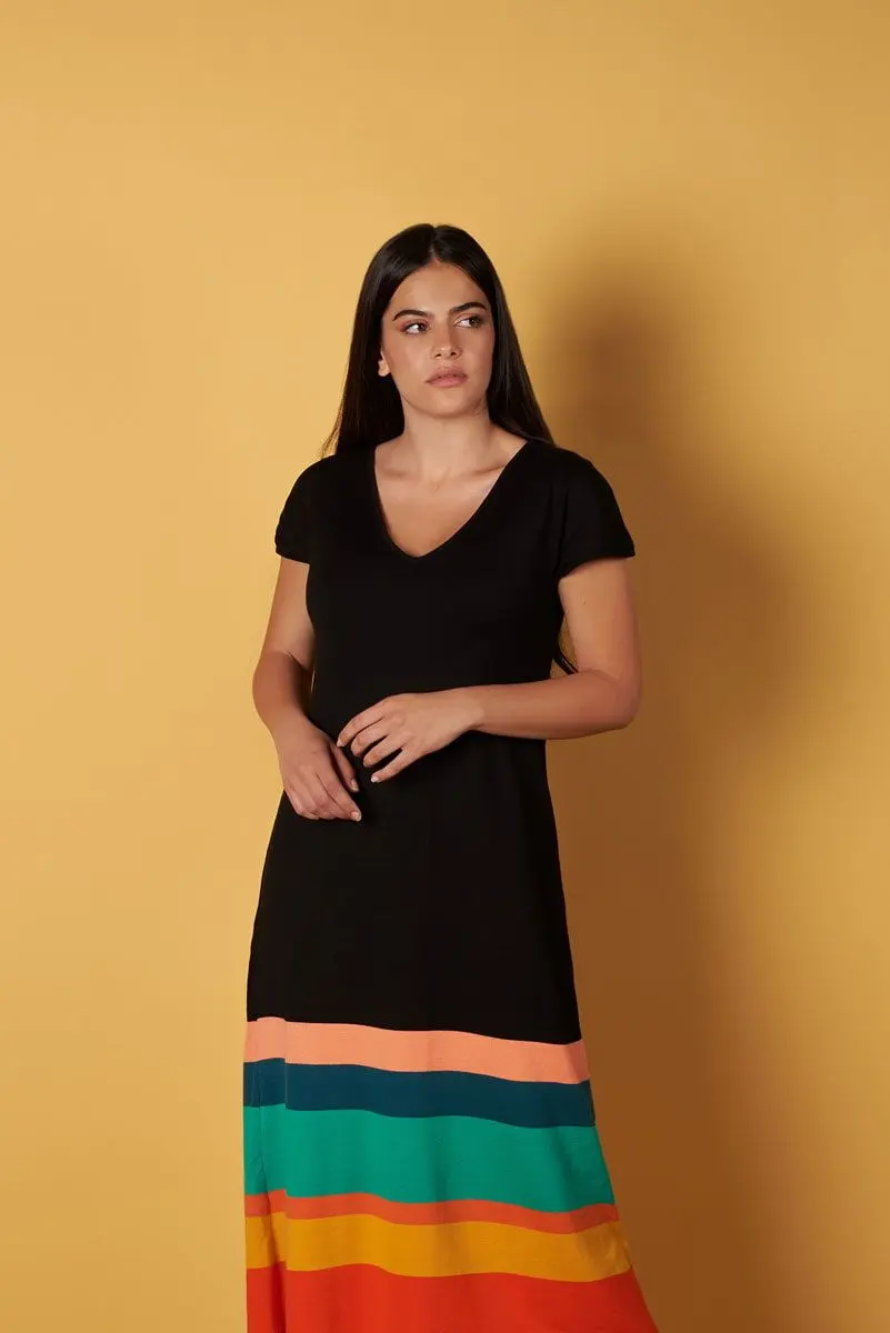 Vestido de punto con rayas de colores