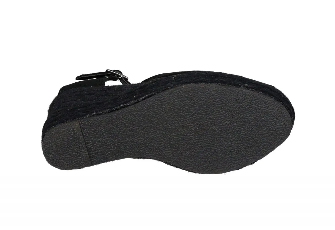 Zapato Descubierto Nobuck Negro Pulsera Cuña Esparto Alta