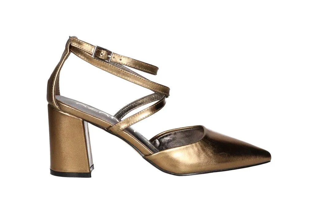 Zapato Metalizado Bronce Tiras Cruzadas Pulsera Tobillo