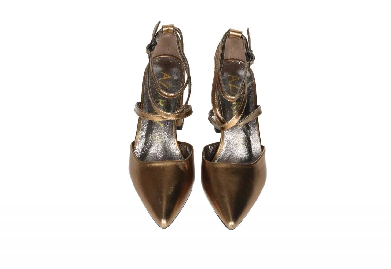 Zapato Metalizado Bronce Tiras Cruzadas Pulsera Tobillo