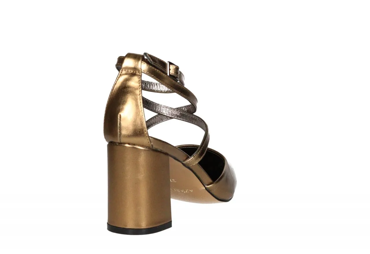 Zapato Metalizado Bronce Tiras Cruzadas Pulsera Tobillo