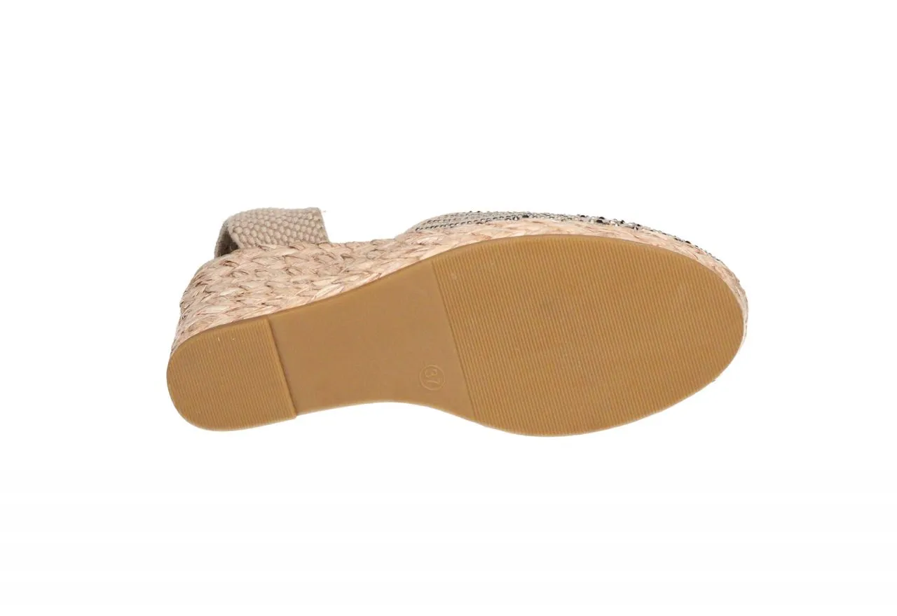 Zapato Nobuck Taupe Pala Brillantes Talon Descubierto Cinta