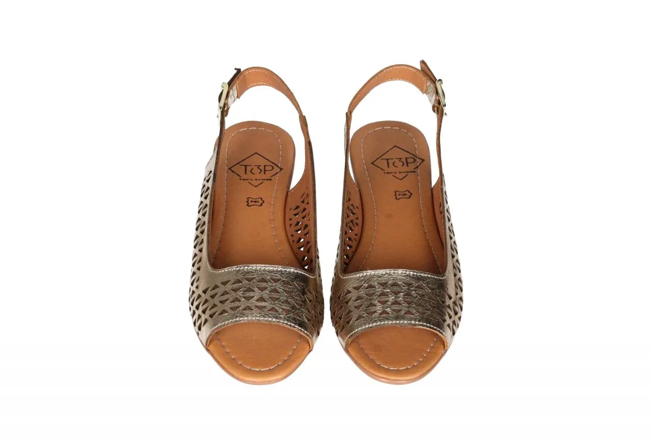 Zapato Piel Dorado Calados Punta y Talon Abiertos