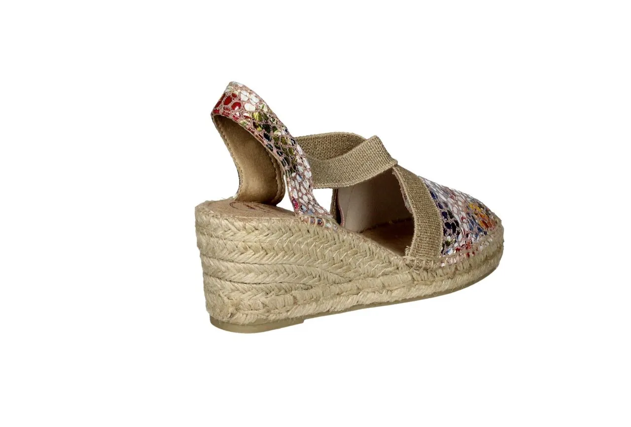 Zapato Talon Abierto Multicolor Cruzado Elastico Taupe
